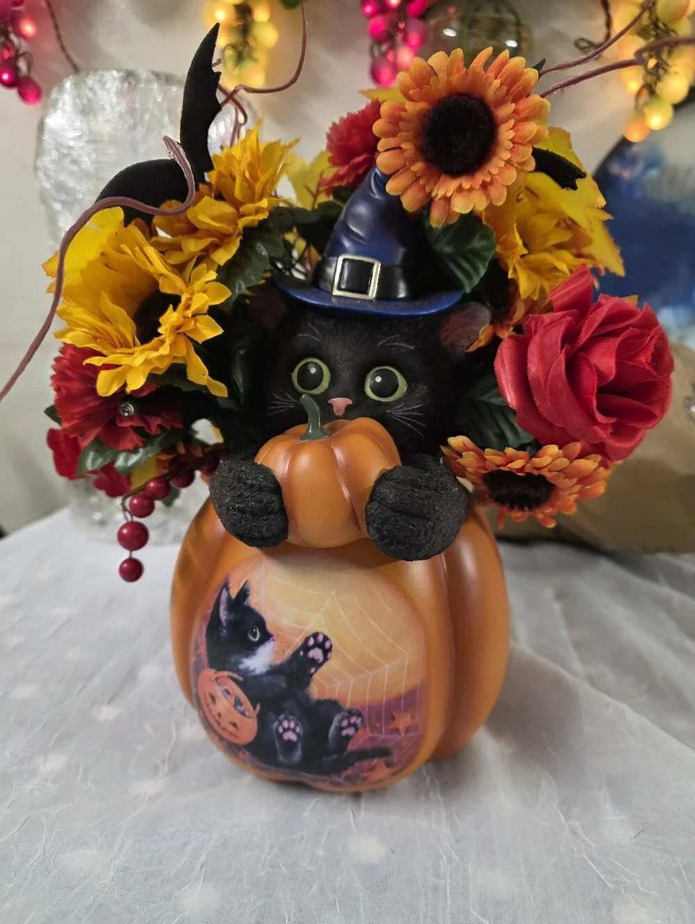 The Bradford Exchange Kayomi Harai Scaredy Cat Always in Bloom Lighted Halloween